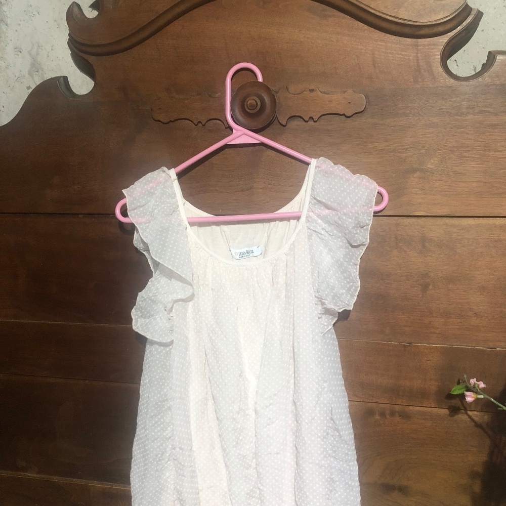 Made in Italy pale pink polka dot crepe balloon blouse with lining not sheer